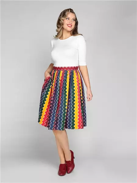 Collectif Womenswear Jasmine Rainbow Wave Swing Skirt 