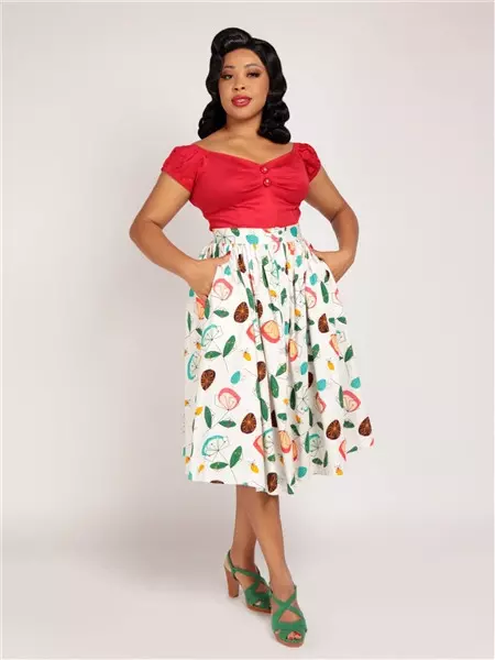 Collectif Womenswear Mariana Mid Century Floral Swing Skirt 