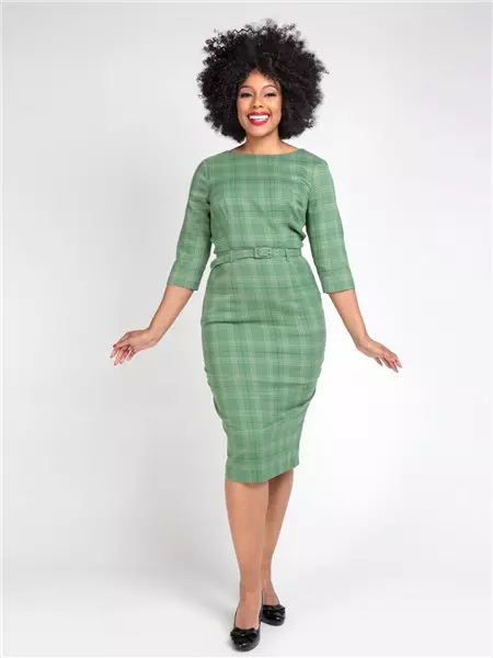 Collectif Womenswear Adeline Leaf Check Pencil Dress