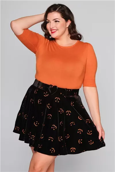 Collectif Womenswear Adore Pumpkin Glitter Skater Skirt