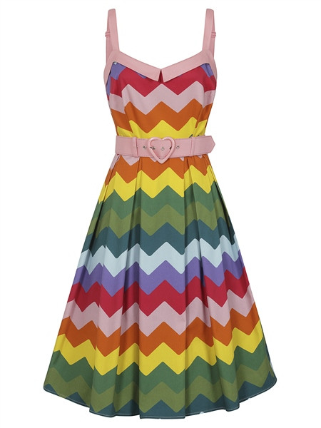 Collectif Womenswear Dorothy Rainbow Chevron Swing Dress 