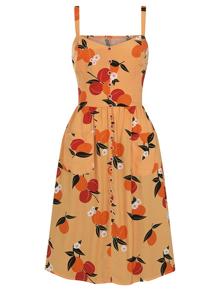 Collectif Mainline Kimberly Mid-Century Apricot Swing Dress 