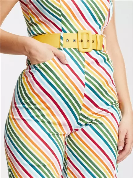 Collectif X Modcloth Darcie Diagonal Rainbow Stripe Jumpsuit