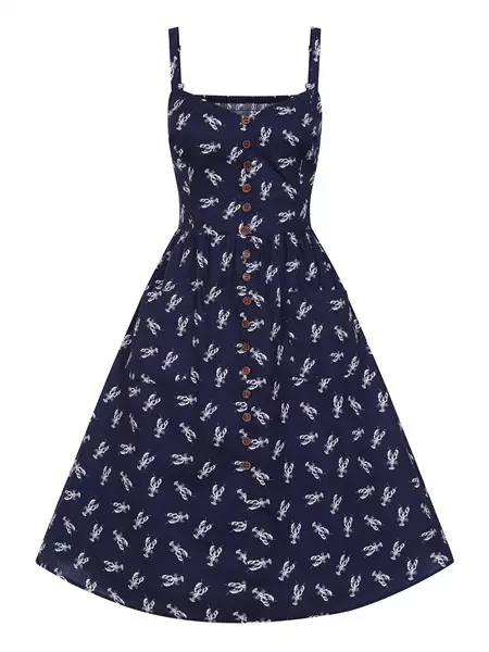 Collectif Womenswear Kimberly Lobster Swing Dress - Extended Sizes