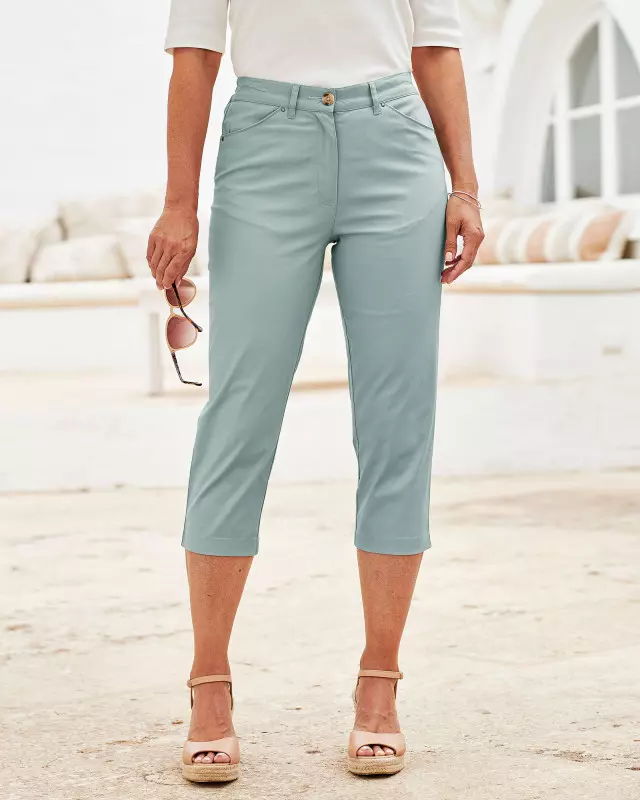 Cotton Traders Women's Classic Chino Crop Trousers in Green