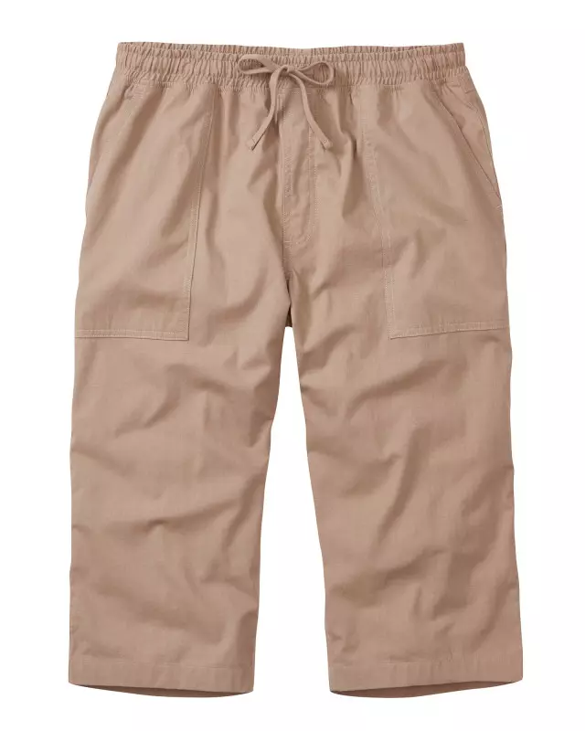 Cotton Traders Cotton Pull-On Crop Trousers in Beige