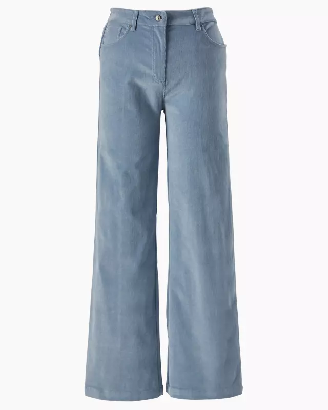 Cotton Traders Women's Stamford Stretch Cord Wide Leg Trousers in Green