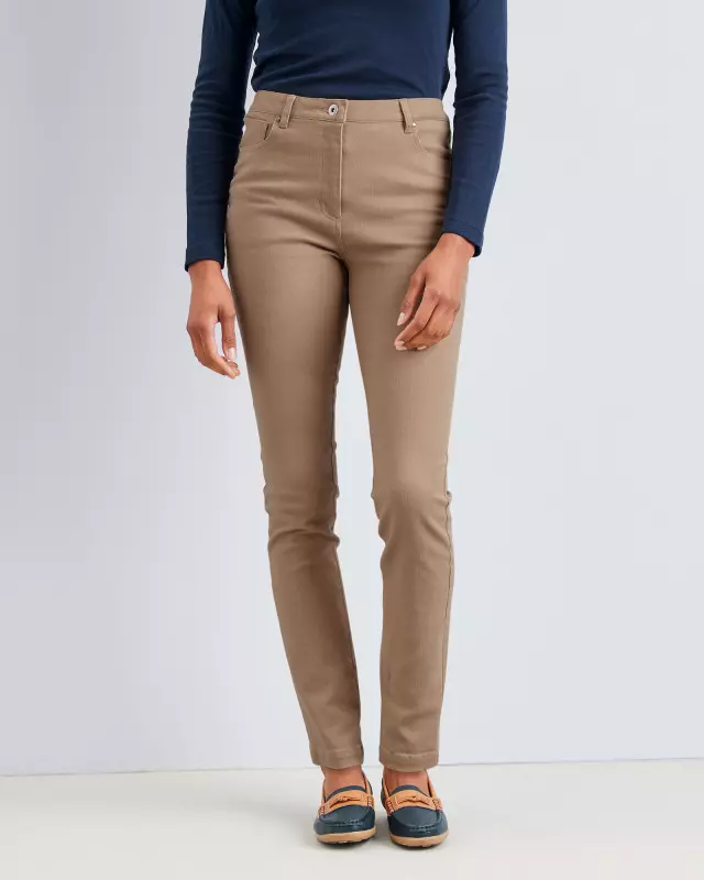 Cotton Traders Women's Stretch Twill Straight-Leg Trousers in Beige