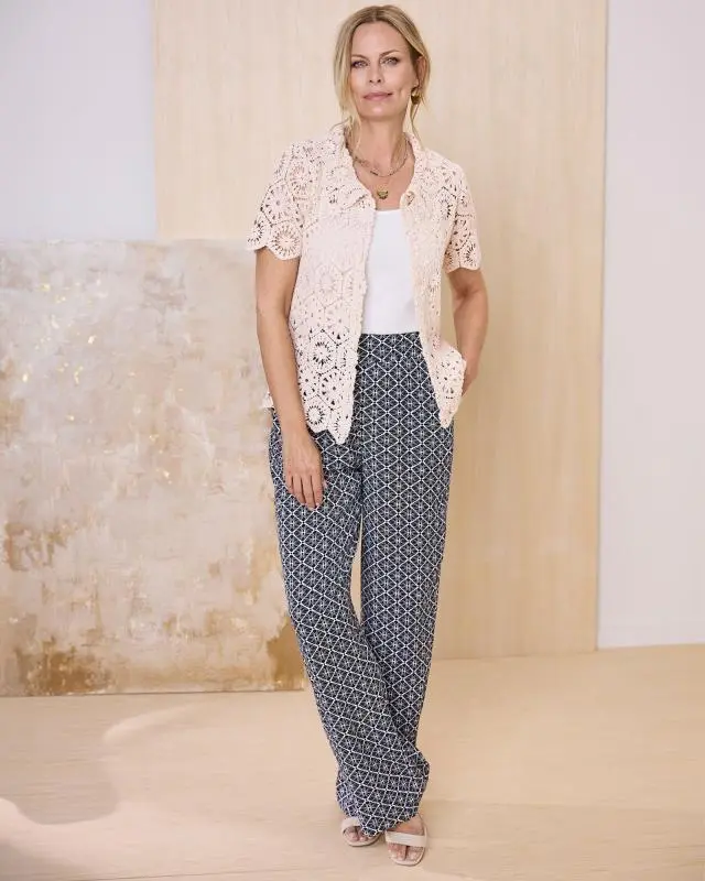 Cotton Traders Women's Wide Leg Pull-On Trousers in Blue, 100% Viscose