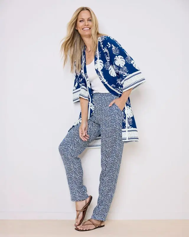 Cotton Traders Women's Pull-On Tapered Leg Trousers in Blue, 100% Viscose