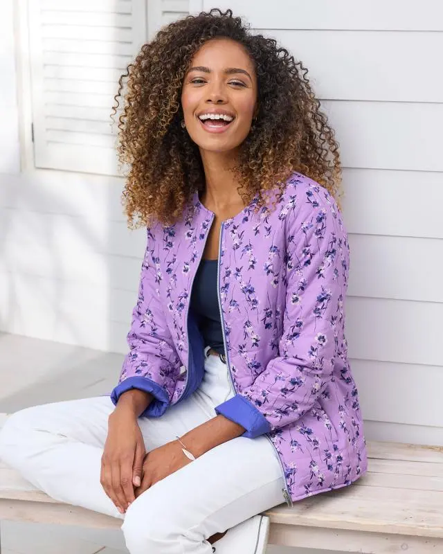 Cotton Traders Women's Reversible Quilted Jacket in Purple, 100% Polyester