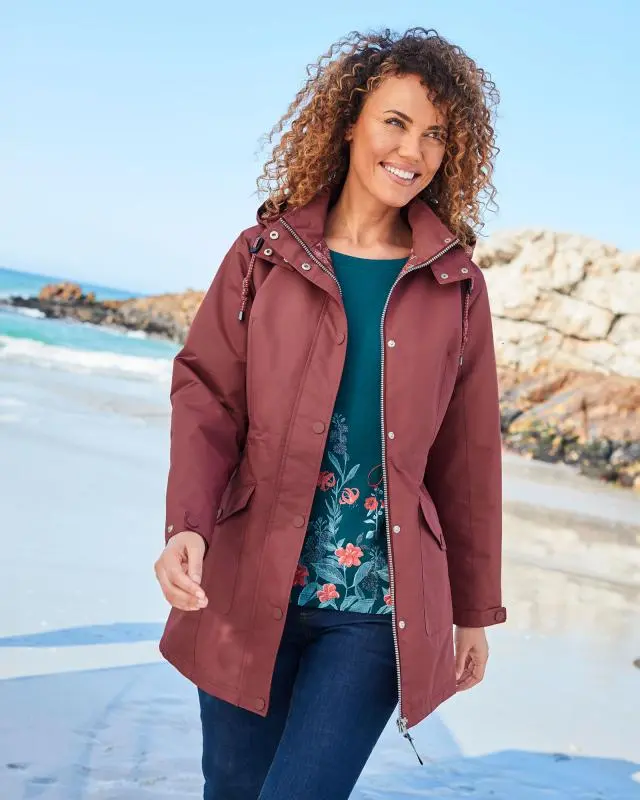 Cotton Traders Women's Waterproof Fleece Lined Jacket in Brown, 100% Polyester