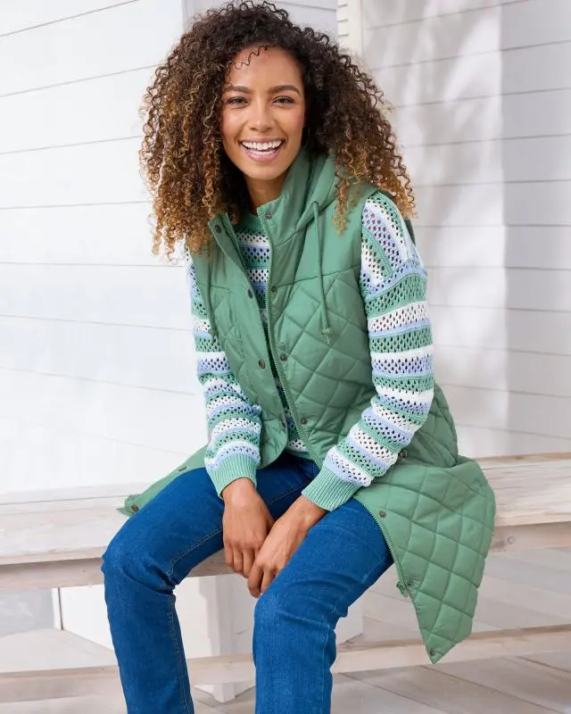Cotton Traders Women's Longline Gilet in Green, 100% Polyester