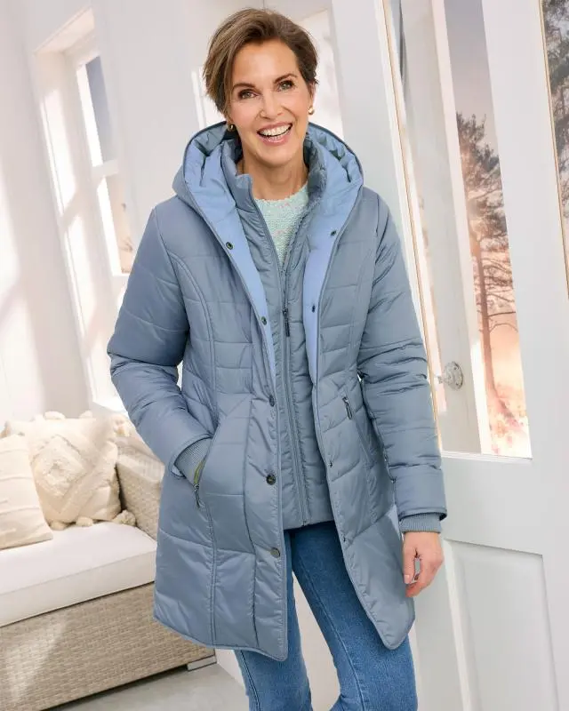 Cotton Traders Women's Padded Hooded Jacket in Blue, 100% Polyester