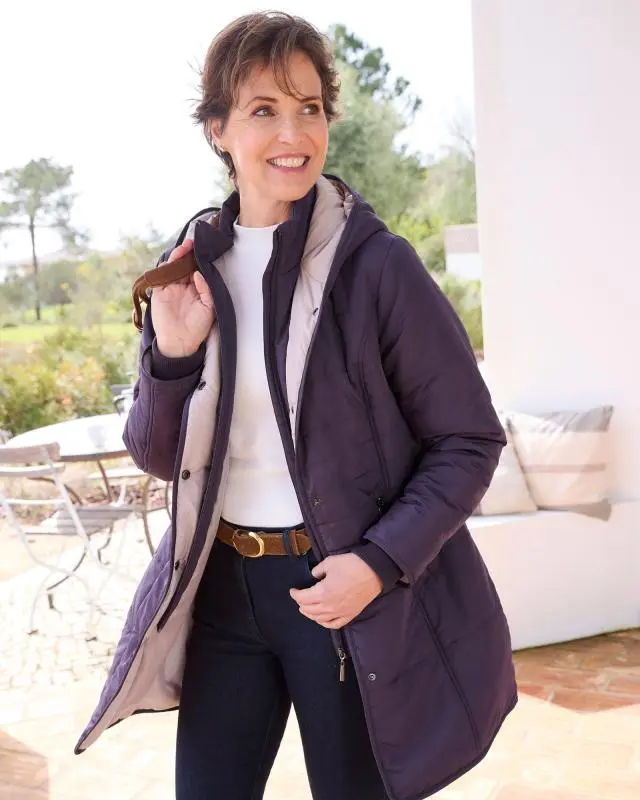 Cotton Traders Women's Padded Hooded Jacket in Purple, 100% Polyester