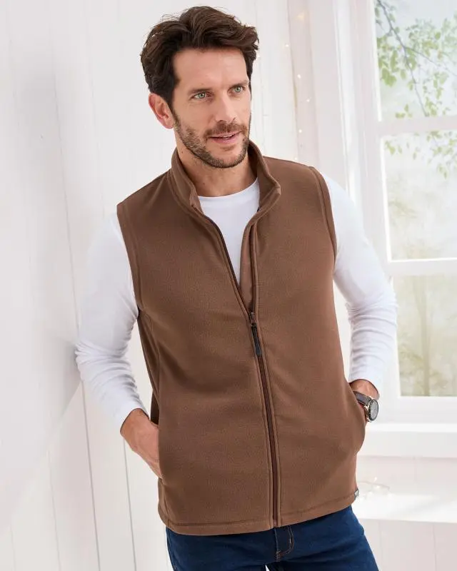 Cotton Traders Recycled Microfleece Gilet in Brown, Polyester