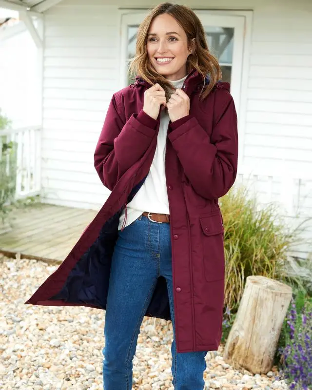 Cotton Traders Fleece Lined Coat in Red, 100% Polyester