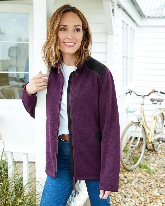 Cotton Traders Fleece Zip-Through Jacket in Purple, 100% Polyester