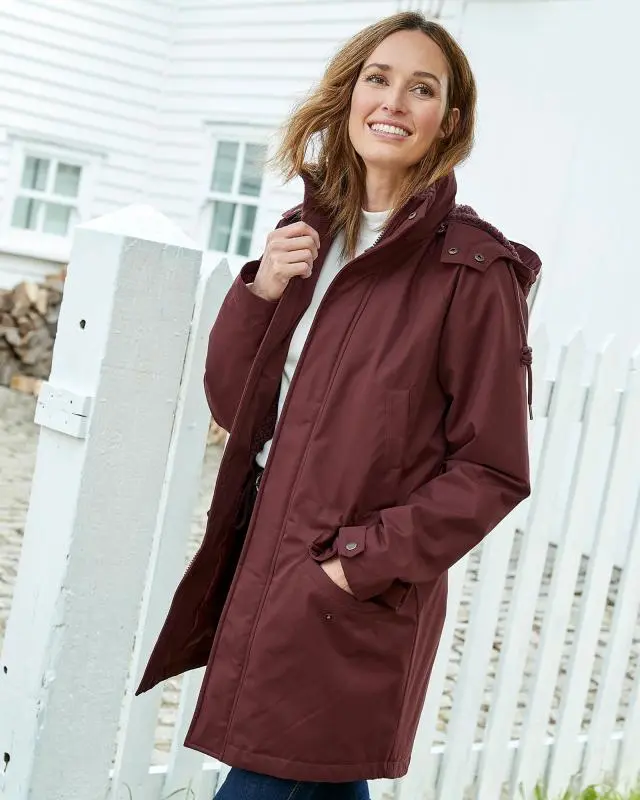 Cotton Traders Sherpa Lined Waterproof Parka in Red, Cotton/Polyamide/Polyester