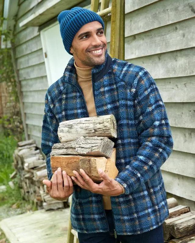 Cotton Traders Check Sherpa Fleece Jacket in Blue, 100% Polyester