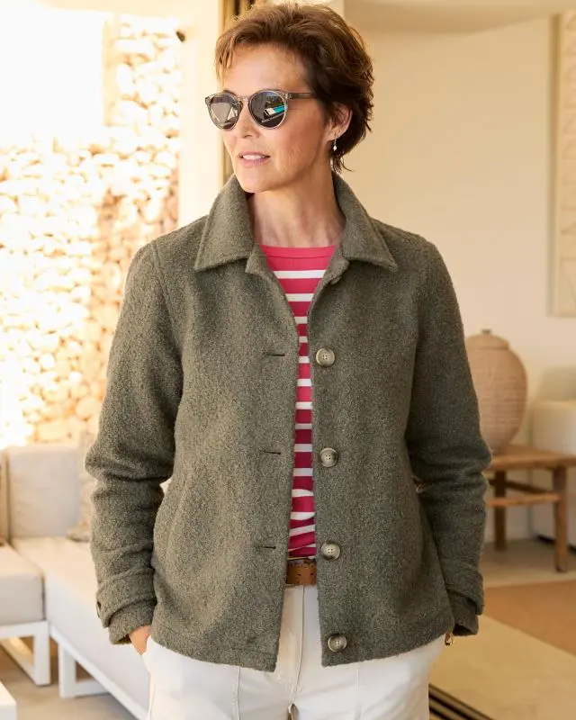 Cotton Traders Women's Short Wool-Look Jacket in Green, 100% Polyester