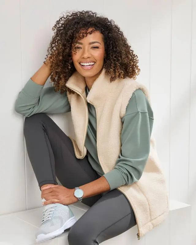 Cotton Traders Women's Sherpa Gilet in Cream, 100% Polyester