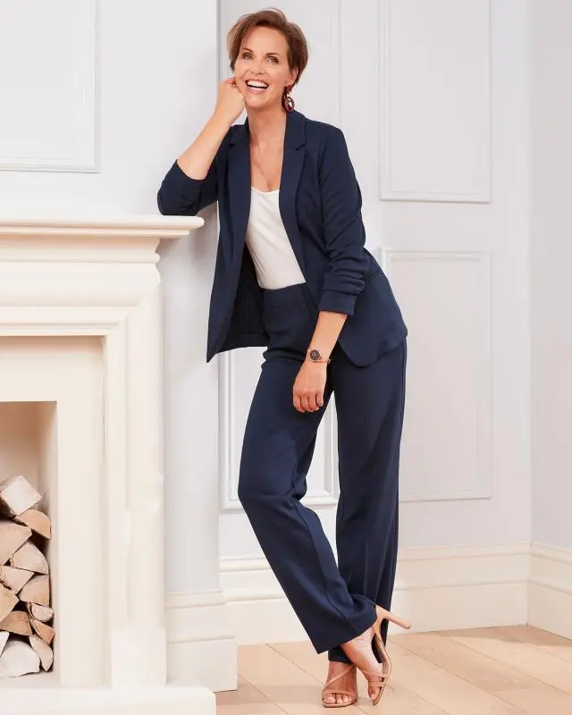 Cotton Traders Women's Textured Jersey Unlined Blazer in Blue, Viscose/Polyester/Elastane