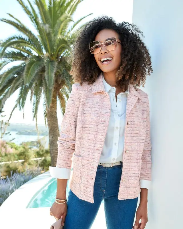 Cotton Traders Women's Stretch Jersey Boucle Jacket in Pink, 100% Polyester