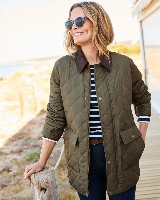 Cotton Traders Quilted Jacket in Green, 100% Polyester