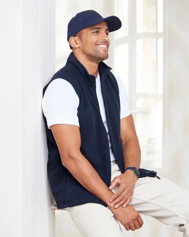 Cotton Traders Recycled Microfleece Gilet in Blue, Polyester