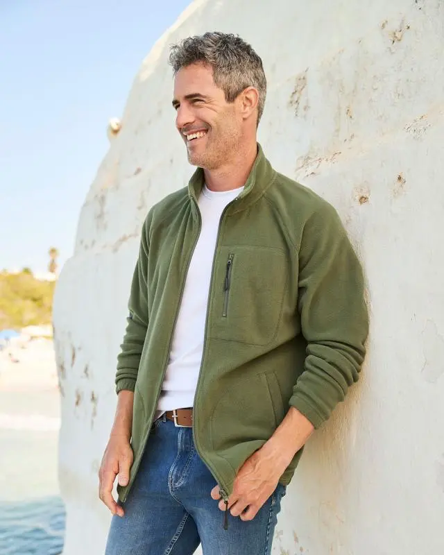 Cotton Traders Fleece Zip Through Jacket in Green, 100% Polyester