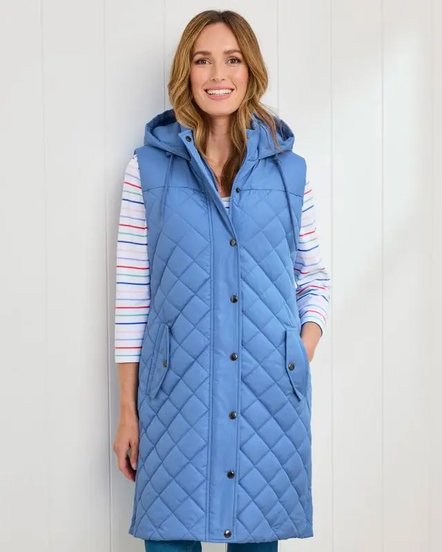 Cotton Traders Women's Longline Gilet in Blue, 100% Polyester