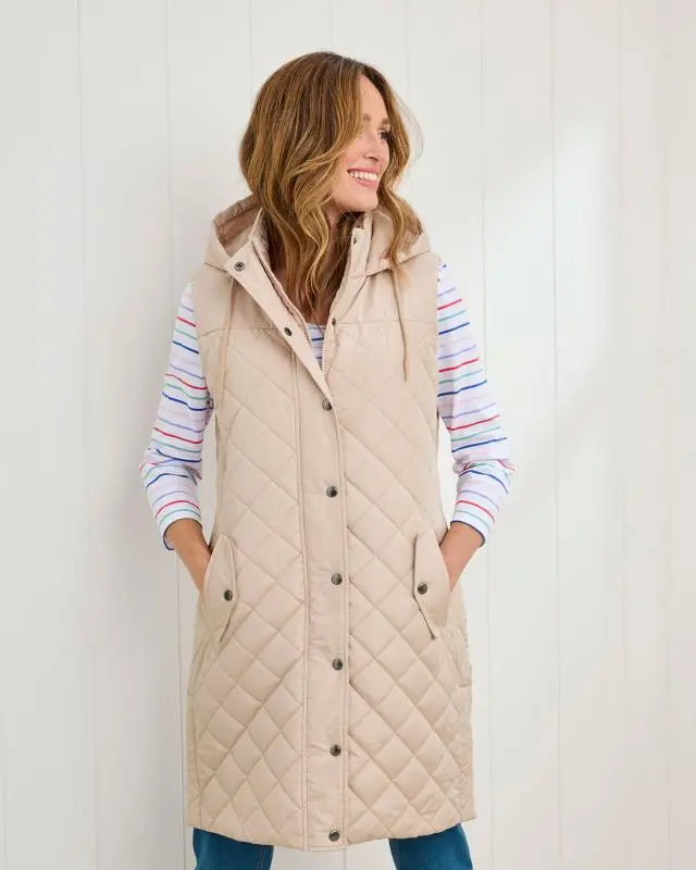 Cotton Traders Women's Longline Gilet in Beige, 100% Polyester