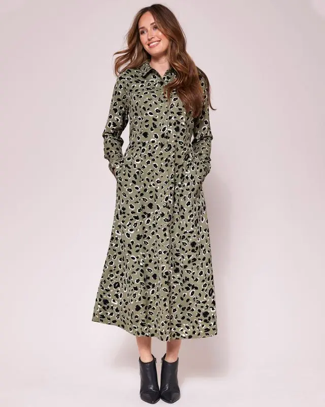 Cotton Traders Women's Must-Have Print Maxi Shirt Dress in Green, 100% Polyester