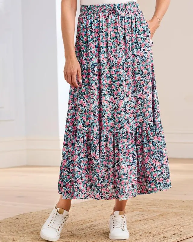 Cotton Traders Women's Print Pull-On Maxi Skirt in White, 100% Viscose
