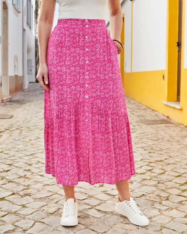 Cotton Traders Women's Print Crinkle Maxi Skirt in Pink, 100% Viscose