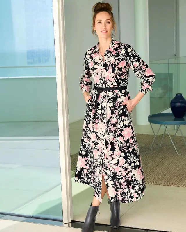 Cotton Traders Women's Must-Have Printed Maxi Dress in Black, 100% Polyester