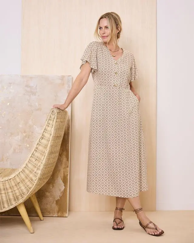 Cotton Traders Women's Printed Maxi Dress in Brown, 100% Viscose