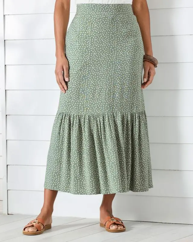 Cotton Traders Women's Pull-On Printed Maxi Skirt in Green, 100% Viscose