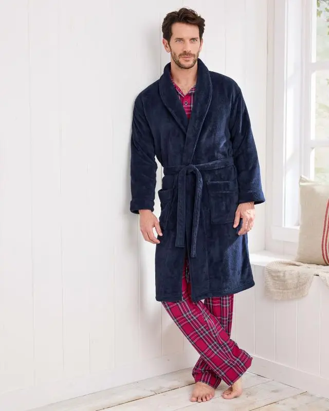 Cotton Traders Fleece Dressing Gown in Blue, 100% Polyester