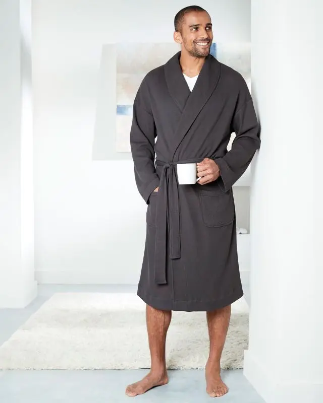 Cotton Traders Waffle Dressing Gown in Grey, 100% Cotton