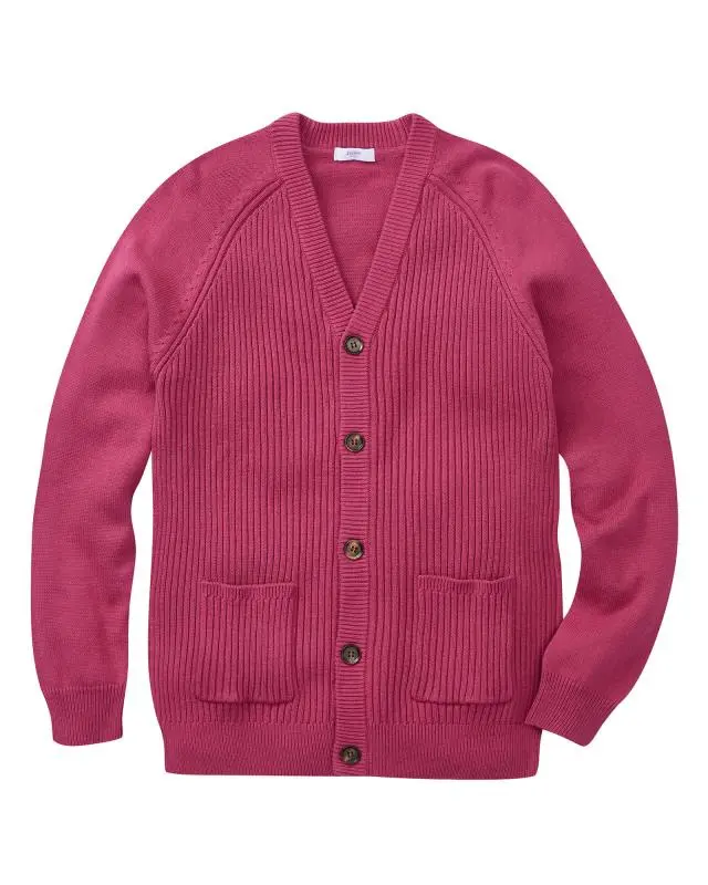 Cotton Traders Cotton Rib Front Button-Through Cardigan in Red, 100% Cotton