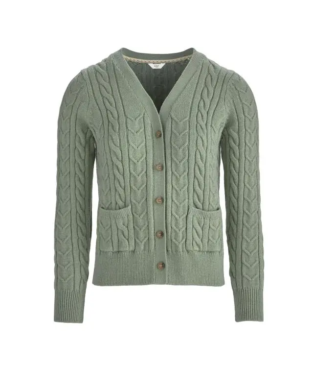 Cotton Traders Women's Cutest Cable V-Neck Cardigan in Green, Polyamide/Viscose/Polyester