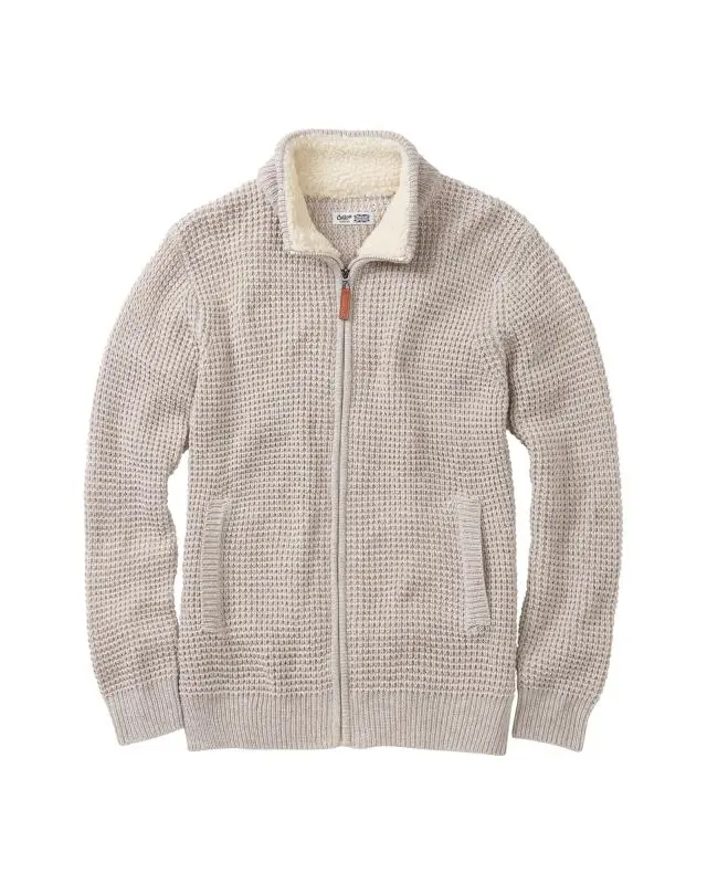 Cotton Traders Sherpa Trim Cardigan in Beige, Polyester/Acrylic/Wool