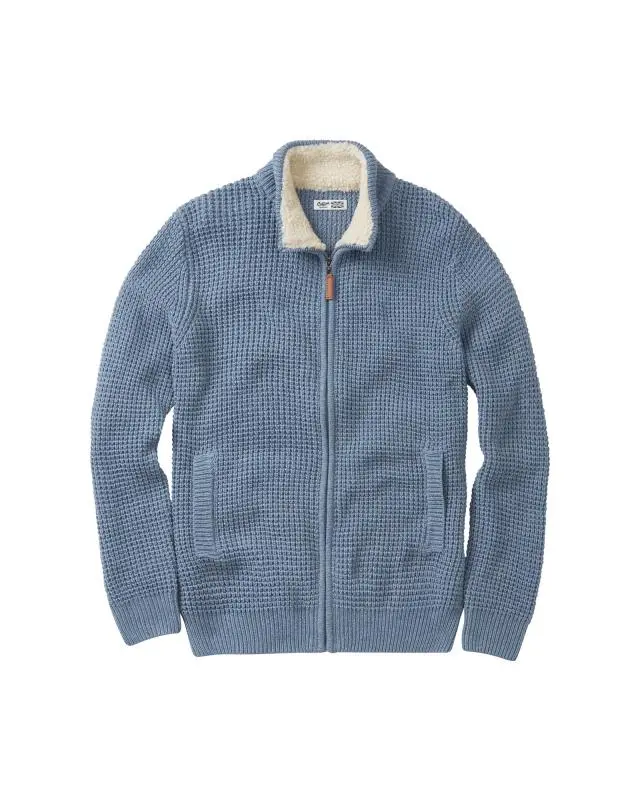 Cotton Traders Sherpa Trim Cardigan in Blue, Polyester/Acrylic/Wool