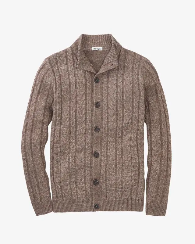 Cotton Traders Cable Knit Button Through Cardigan in Brown, Polyamide/Polyester/Acrylic