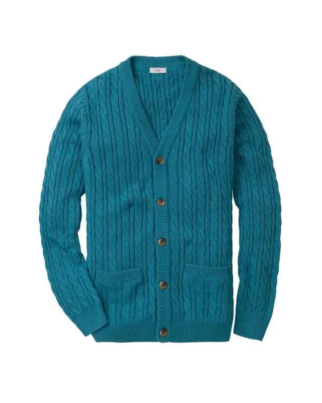 Cotton Traders Cotton Cable Button Through Cardigan in Blue, 100% Cotton