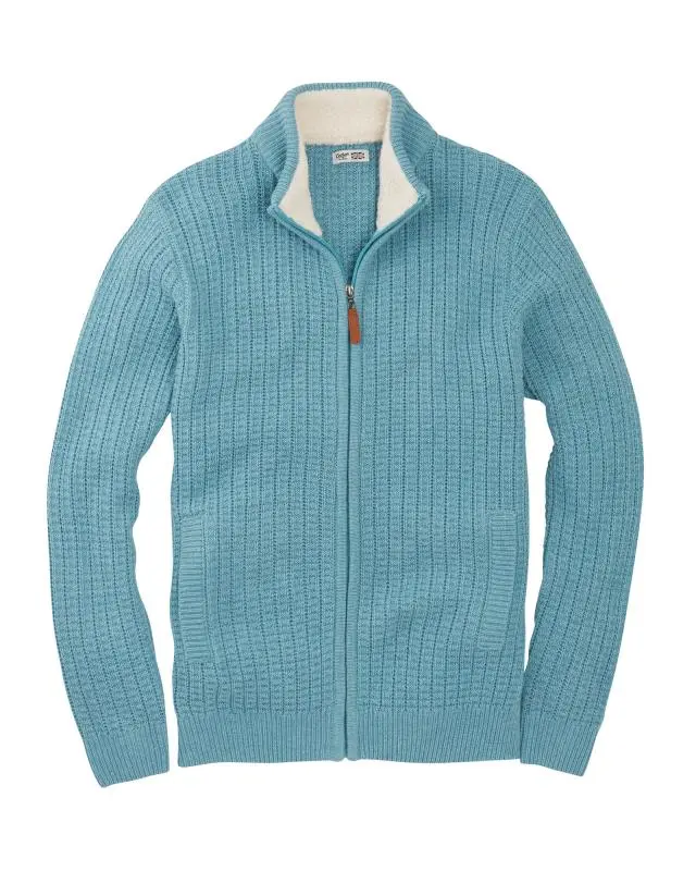 Cotton Traders Sherpa Trim Cardigan in Green, Polyester/Acrylic/Wool