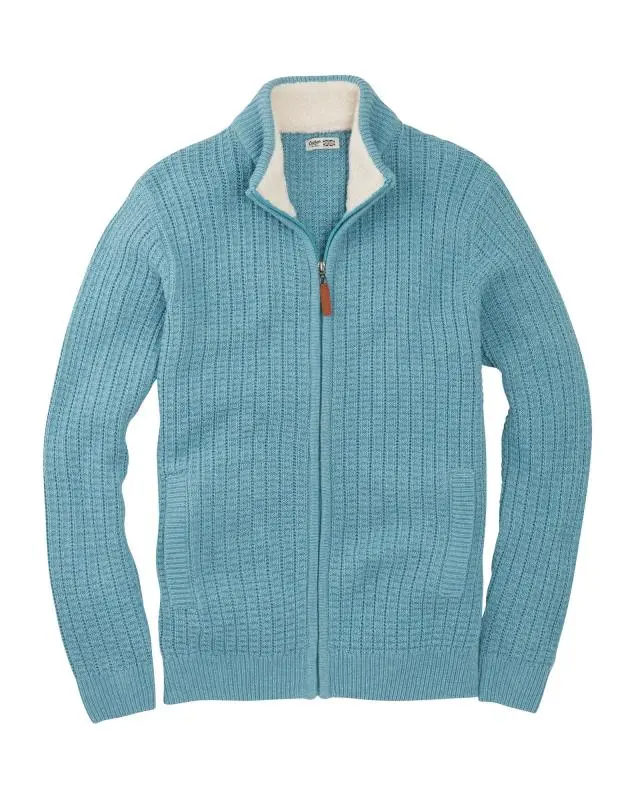 Cotton Traders Sherpa Trim Cardigan in Green, Polyester/Acrylic/Wool