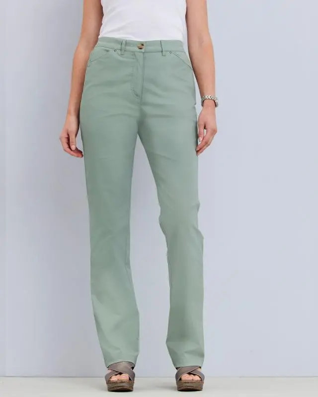 Cotton Traders Women's Classic Straight-Leg Chino Trousers in Green, Cotton/Elastane